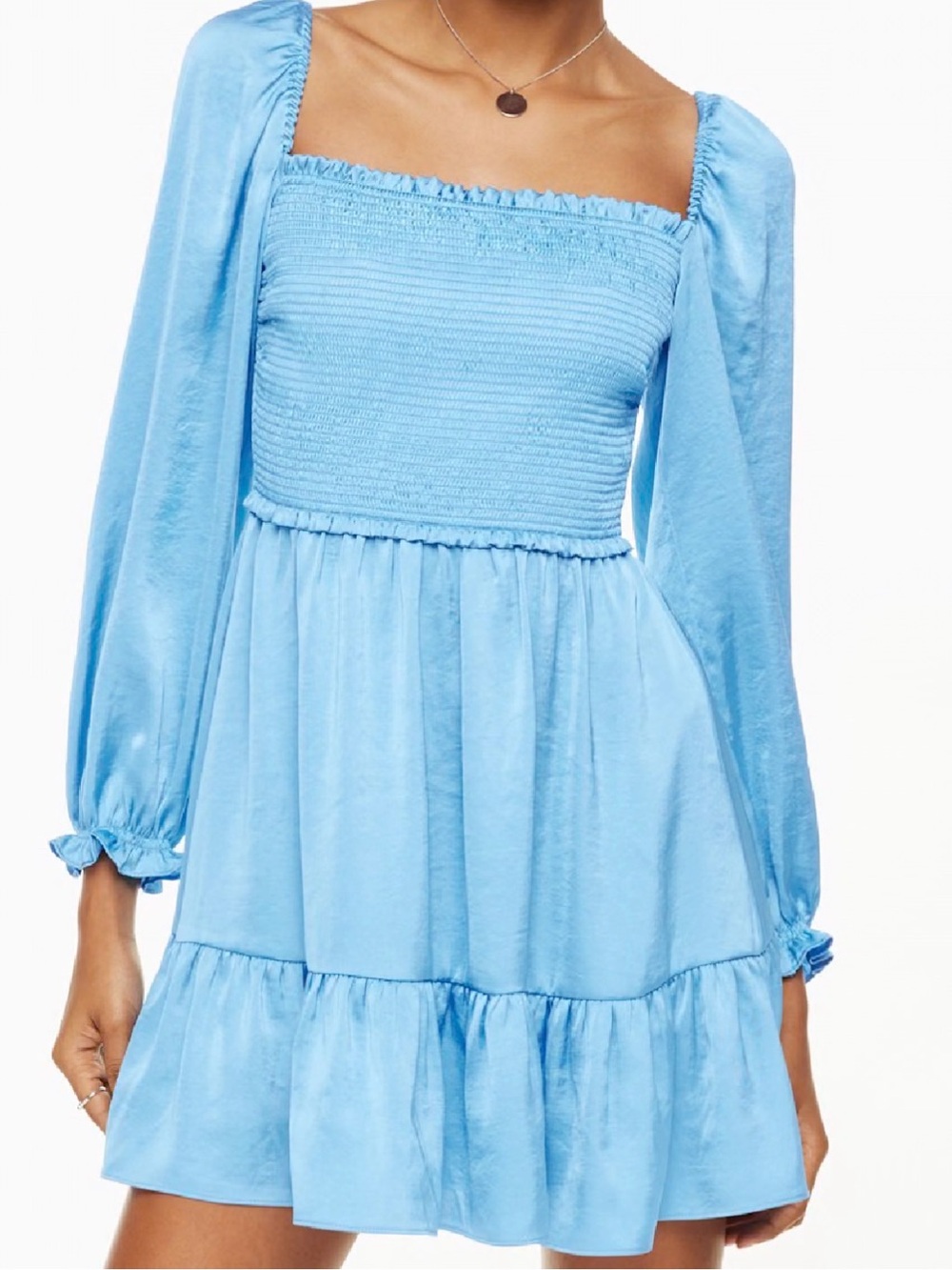 Wilfred Tempest Satin Wave Blue Aritzia Smocked Tiered Mini Dress Size S